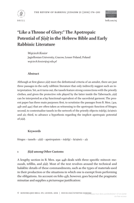 “Like a Throne of Glory:” the Apotropaic Potential of Ṣîṣîṯ in the Hebrew Bible and Early Rabbinic Literature