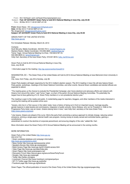 Fwd: GP ADVISORY Green Party to Hold 2013 National Meeting in Iowa City, July 25-28 Date: 28 Mar 2013 11:40:02 GMT+01:00