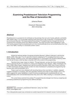Examining Preadolescent Television Programming and the Rise of Generation Me