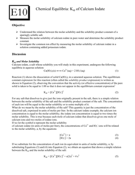 Chemical Equilibria: Ksp of Calcium Iodate