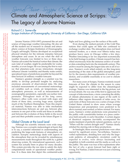 Special Issue—Scripps Centennial Climate and Atmospheric Science at Scripps: the Legacy of Jerome Namias