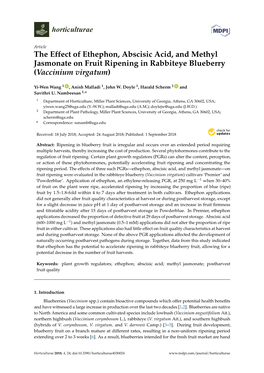 The Effect of Ethephon, Abscisic Acid, and Methyl Jasmonate on Fruit Ripening in Rabbiteye Blueberry (Vaccinium Virgatum)