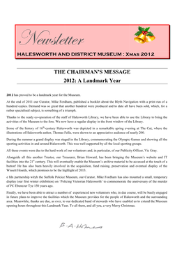 THE CHAIRMA 2012: a Land the CHAIRMAN's MESSAGE 2012: a Landmark Year MESSAGE