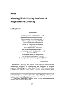 Notes Mending Wall: Playing the Game of Neighborhood Ordering
