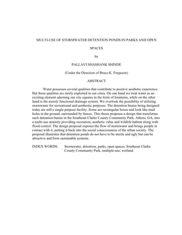 MULTI-USE of STORMWATER DETENTION PONDS in PARKS and OPEN SPACES by PALLAVI SHASHANK SHINDE (Under the Direction of Bruce K