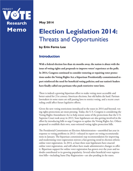 Election Legislation 2014: Threats and Opportunities by Erin Ferns Lee