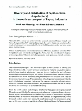 Diversity and Distribution of Papilionoidea (Lepidoptera) in the South Eastern Part of Papua, Indonesia