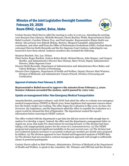 Minutes of the Joint Legislative Oversight Committee February 20