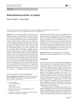 Homeodomain Proteins: an Update