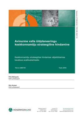 Avinurme Valla Üldplaneeringu Keskkonnamõju Strateegiline Hindamine