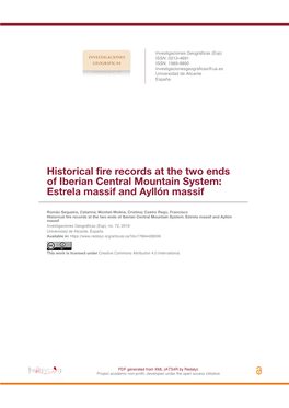 Historical Fire Records at the Two Ends of Iberian Central Mountain System: Estrela Massif and Ayllón Massif
