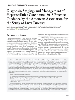 Diagnosis, Staging, and Management of Hepatocellular Carcinoma: 2018 Practice Guidance by the American Association for the Study of Liver Diseases 1 2 3 4 5 2 Jorge A