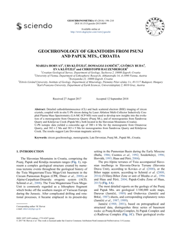 Geochronology of Granitoids from Psunj and Papuk Mts., Croatia