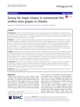 Survey for Major Viruses in Commercial Vitis Vinifera Wine Grapes in Ontario Huogen Xiao, Mehdi Shabanian, Clayton Moore, Caihong Li and Baozhong Meng*