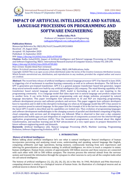 IMPACT of ARTIFICIAL INTELLIGENCE and NATURAL LANGUAGE PROCESSING on PROGRAMMING and SOFTWARE ENGINEERING - Radha Guha, Ph.D