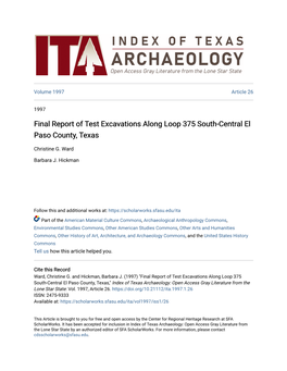 Final Report of Test Excavations Along Loop 375 South-Central El Paso County, Texas