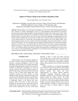 Impact of Climate Change in the Southern Rajasthan, India