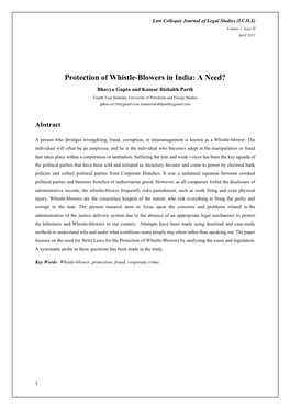 Protection of Whistle-Blowers in India