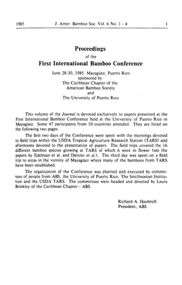 Proceedings First International Bamboo Conference