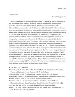 Literature Cited Robert W. Kiger, Editor This Is a Consolidated List Of