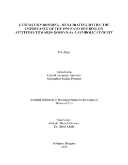 Renarrating Myths: the Importance of the 1999 Nato Bombing on Attitudes Towards Kosovo As a Symbolic Concept