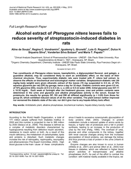 Continuous Treatment with Alcohol Extract of Pterogyne Nitens Leaves