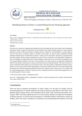 Identifying Themes in Fiction: a Centroid-Based Lexical Clustering Approach