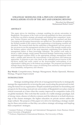 Strategic Modeling for a Private University of Bangladesh State Of