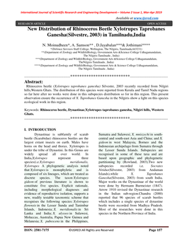 New Distribution of Rhinoceros Beetle Xylotrupes Taprobanes Ganesha(Silvestre, 2003) in Tamilnadu,India