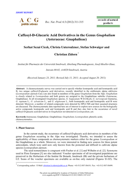 Caffeoyl-D-Glucaric Acid Derivatives in the Genus Gnaphalium (Asteraceae: Gnaphalieae)