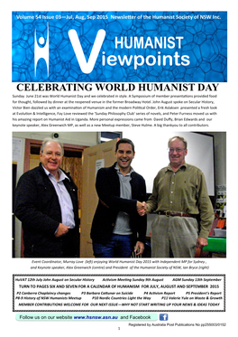 Iewpoints CELEBRATING WORLD HUMANIST DAY Sunday June 21St Was World Humanist Day and We Celebrated in Style