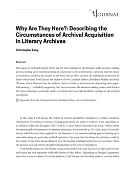 Describing the Circumstances of Archival Acquisition in Literary Archives