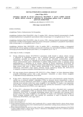 Decyzja Wykonawcza Komisji (Ue) 2019/ 1247