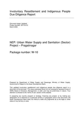 Urban Water Supply and Sanitation (Sector) Project – Pragatinagar