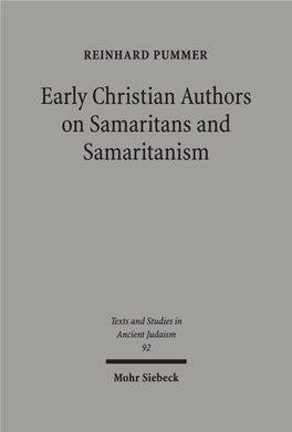 Early Christian Authors on Samaritans and Samaritanism