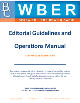 Editorial Guidelines and Operations Manual