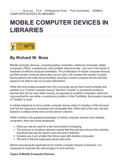 Mobile Computer Devices in Libraries Mobile Computer Devices in Libraries