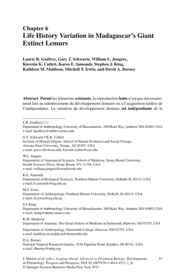Life History Variation in Madagascar's Giant Extinct Lemurs