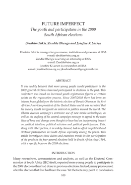 FUTURE IMPERFECT the Youth and Participation in the 2009 South African Elections