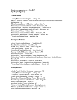 2007 Ross University Medical School Residency Appointments