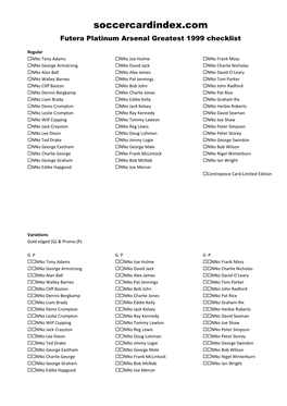 Futera Platinum Arsenal Greatest 1999 Checklist