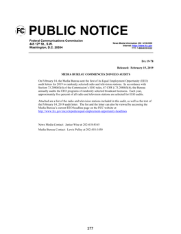 PUBLIC NOTICE Federal Communications Commission 445 12Th St., S.W