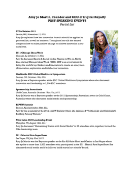 Amy Jo Martin, Founder and CEO of Digital Royalty Past Speaking Events Partial List