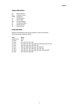 Program Program Abbreviations PL Plenary Session ENL Endowed