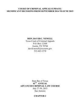 Court of Criminal Appeals Update: Significant Decisions from September 2014 to June 2015