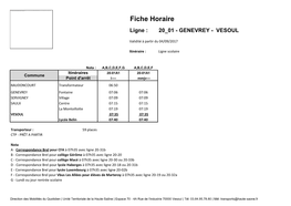 Fiche Horaire Ligne : 20 01 - GENEVREY - VESOUL