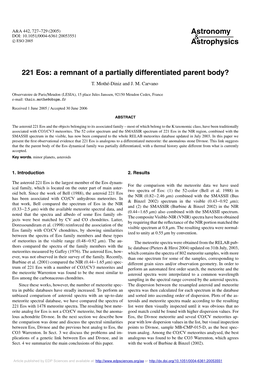 221 Eos: a Remnant of a Partially Differentiated Parent Body?