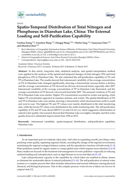 Spatio-Temporal Distribution of Total Nitrogen and Phosphorus in Dianshan Lake, China: the External Loading and Self-Puriﬁcation Capability