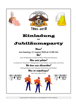 Einladung Jubiläumsparty