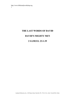 The Last Words of David David's Mighty Men 2 Samuel